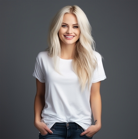 白色T恤牛仔裤金发美女图片